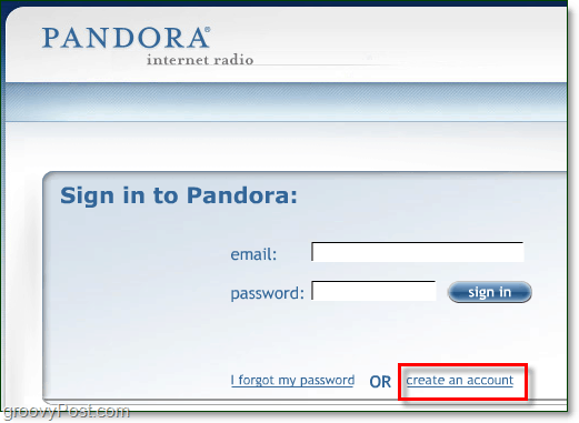 creare un account Pandora