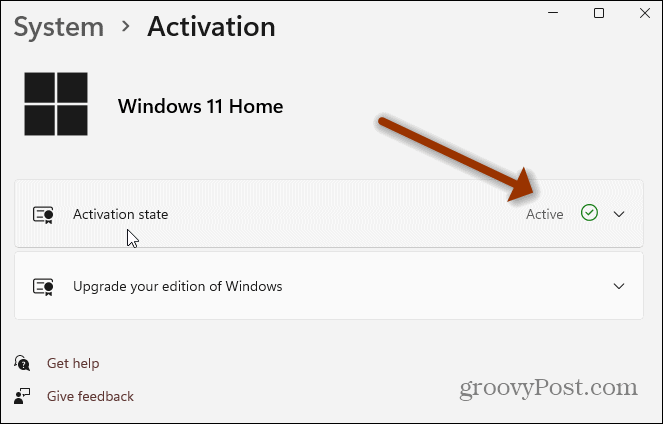 Pagina delle impostazioni di attivazione di Windows 11
