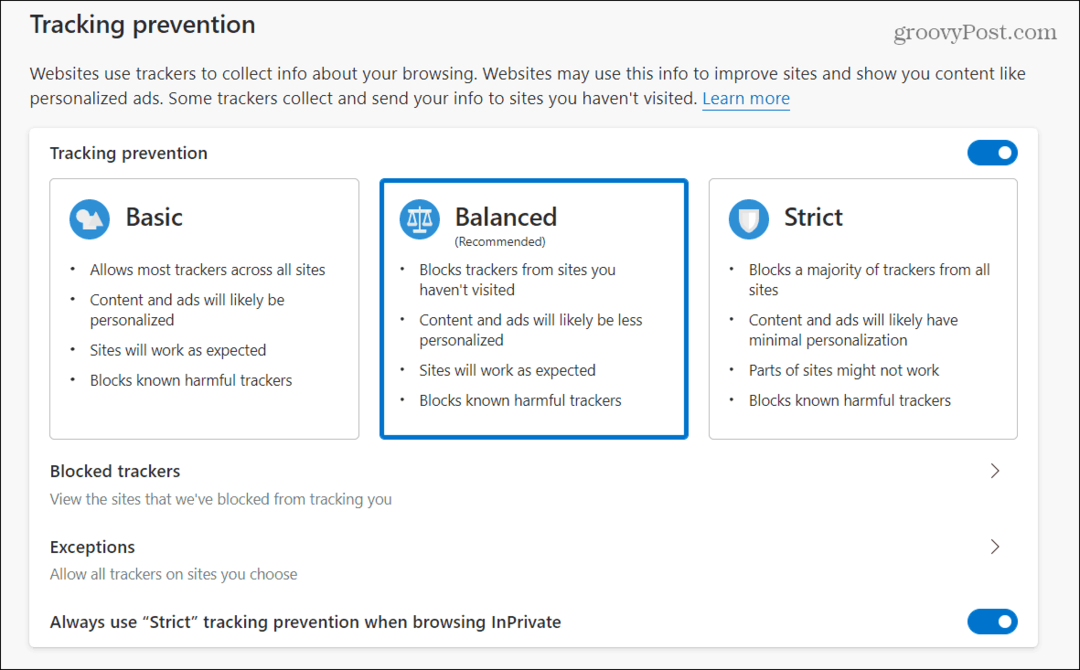 Come gestire la prevenzione del tracciamento in Microsoft Edge