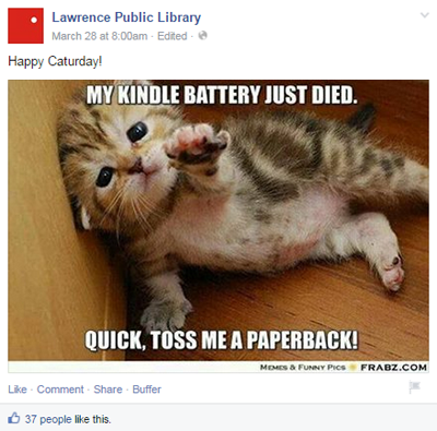 post facebook della biblioteca pubblica di lawrence
