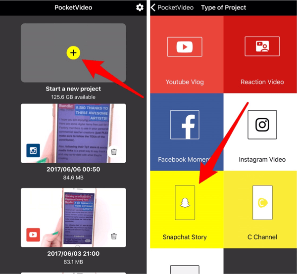 Tocca Storia di Snapchat per creare contenuti per la tua storia di Instagram.