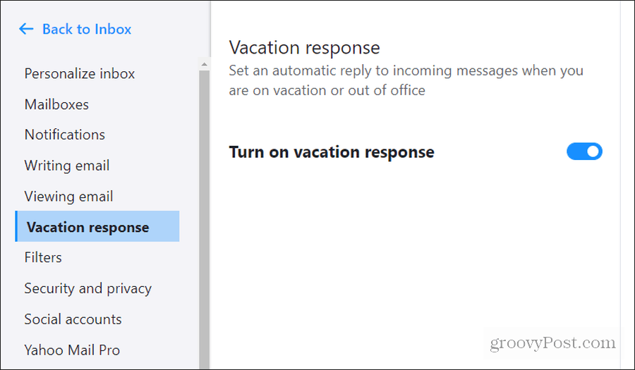 abilitando la risposta alle vacanze di Yahoo
