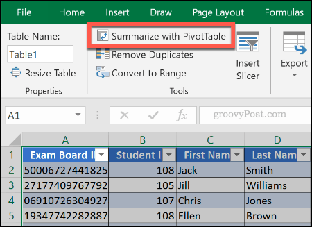 Creazione di una tabella pivot da una tabella esistente in Excel