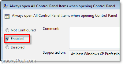 abilita l'opzione per aprire sempre tutti gli elementi del pannello di controllo in Windows 7