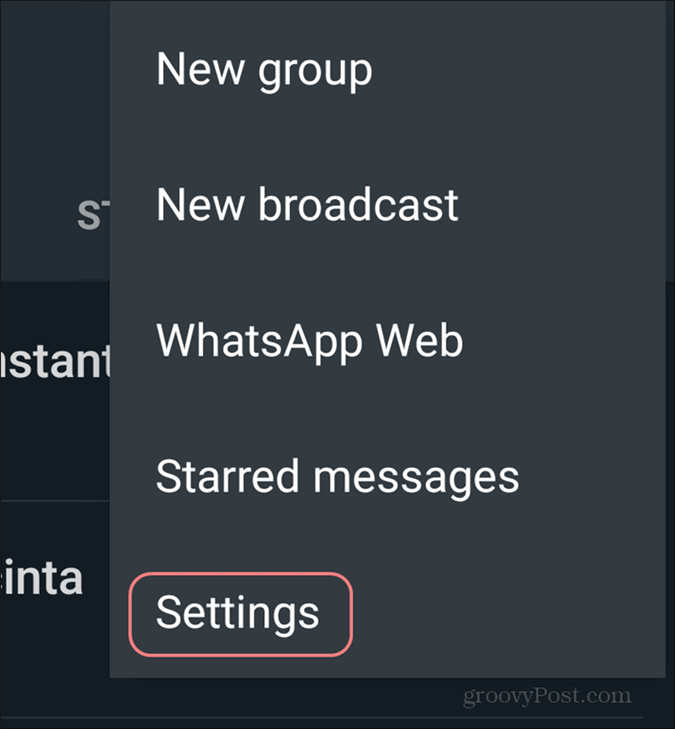 Elimina le impostazioni dell'account WhatsApp