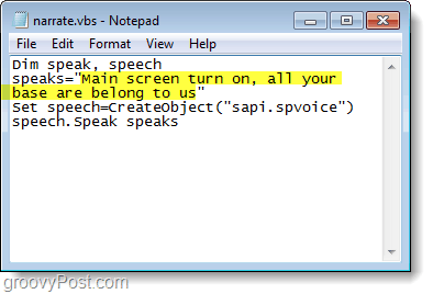 creare il testo del narratore in Windows 7