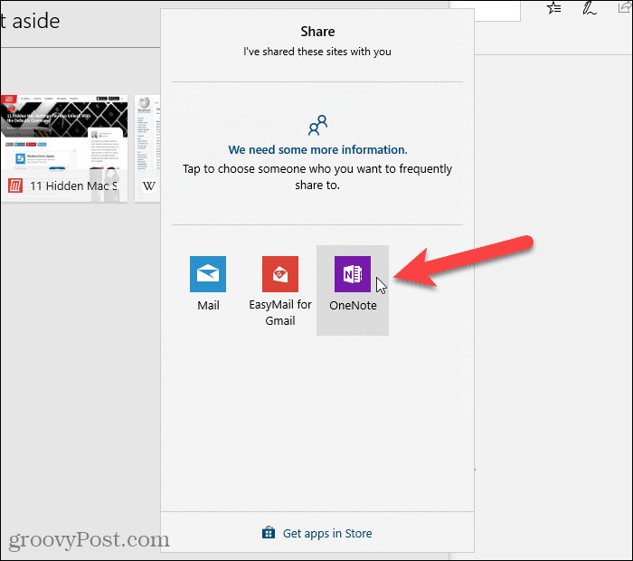 Fare clic su un'app per condividere gli URL in Edge