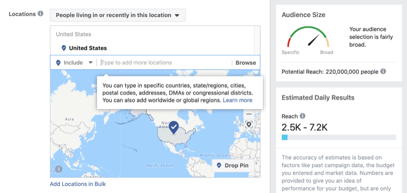 Targeting per località in Facebook Ads Manager