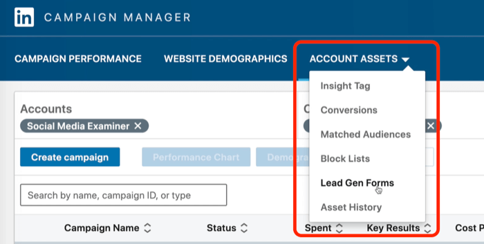 screenshot dei moduli per l'acquisizione di contatti selezionati in LinkedIn Campaign Manager