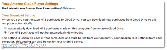 Impostazioni di Amazon Cloud Player