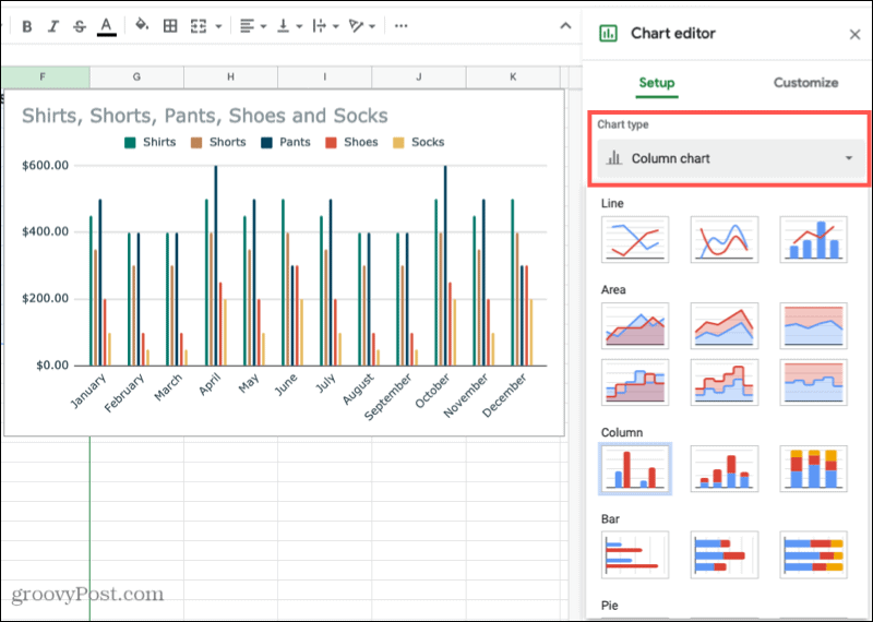 Crea un grafico in Fogli Google