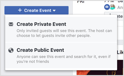 Crea opzioni dell'elenco a discesa Evento nella pagina Eventi di Facebook