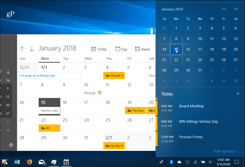 Calendario Eventi Barra delle applicazioni di Windows 10