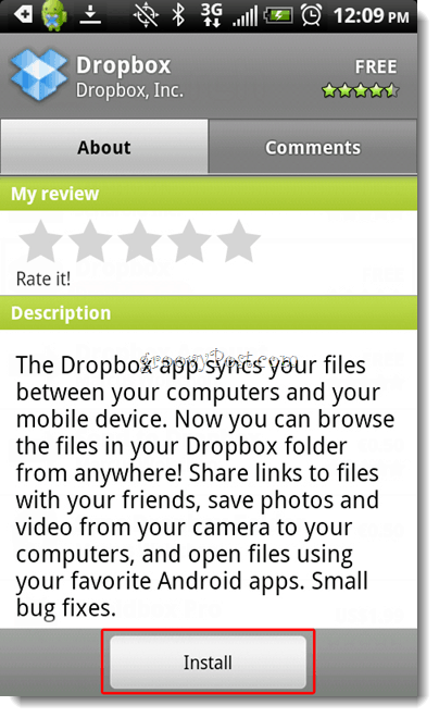 Installazione Dropbox Android