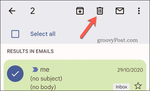 Eliminazione delle email selezionate in Gmail sul cellulare