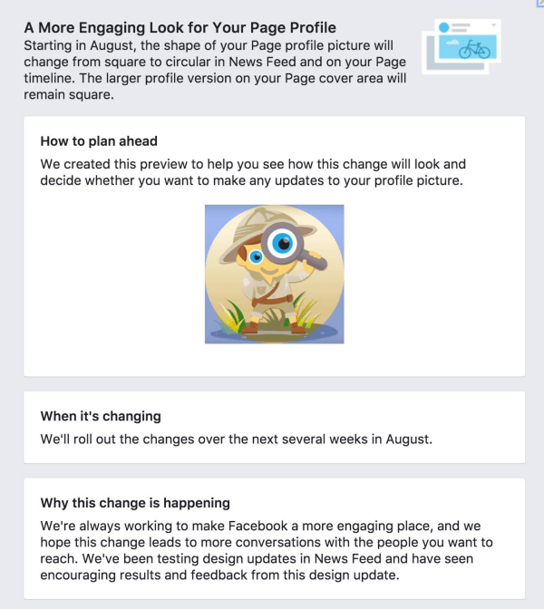 Facebook sta cambiando le foto del profilo della pagina da quadrate a circolari.