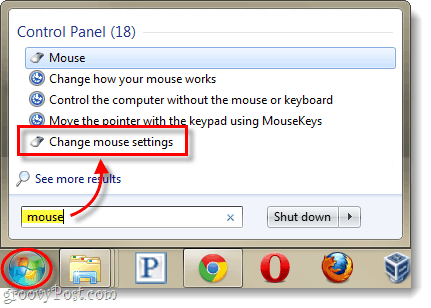 menu di avvio di Windows impostazioni del mouse