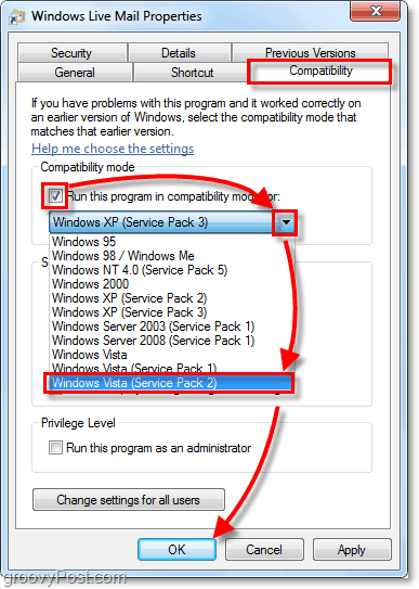 modalità di compatibilità con Windows Live Mail Vista