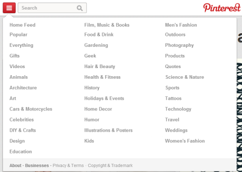Pinterest sezione nuove categorie