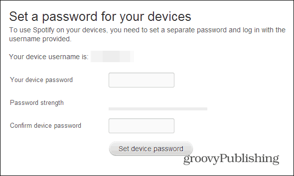 Il profilo Spotify imposta una password finale