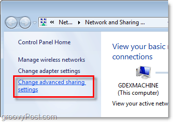 impostazione di condivisione avanzata in Windows 7