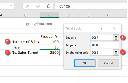 Utilizzo della ricerca obiettivo in Excel