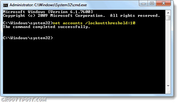imposta la soglia di blocco in Windows 7