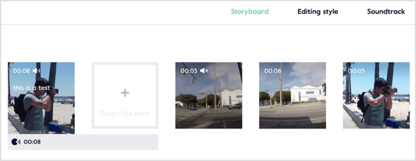 Modifica, ritaglia e riorganizza le clip e visualizza in anteprima il tuo video nell'editor dello storyboard di Magisto.