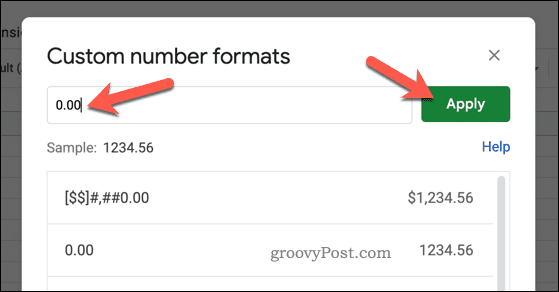 Imposta il formato numerico personalizzato in Fogli Google