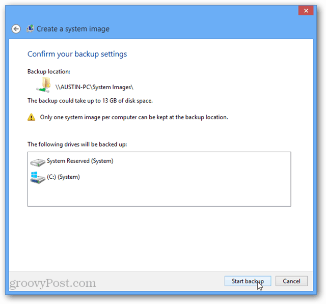 Windows 8 avvia il backup
