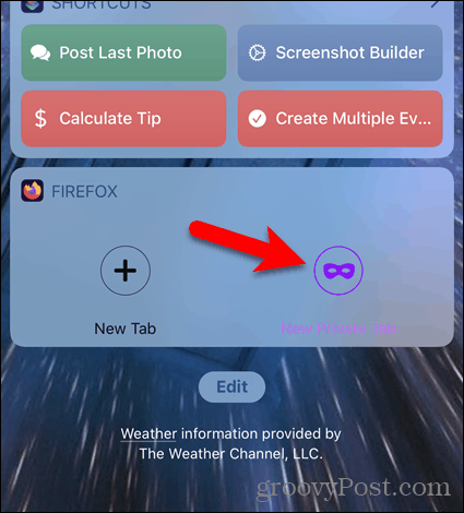 Tocca Nuova scheda privata sul widget Firefox