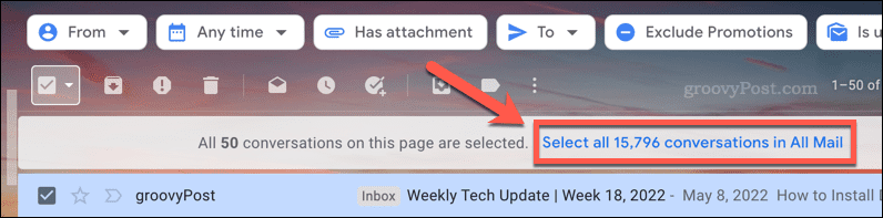 Selezione di tutte le email in una cartella in Gmail
