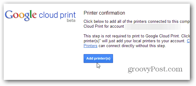 Aggiungi stampanti Cloud Print di stampanti