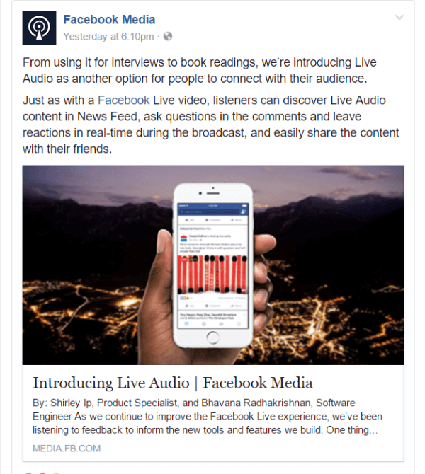 Facebook ha introdotto un nuovo modo di andare in diretta su Facebook con Live Audio.