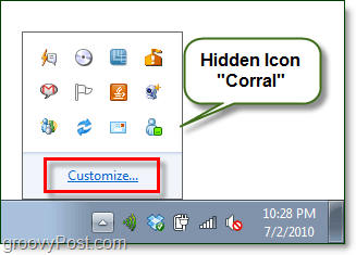 l'icona corral nascosta in Windows 7