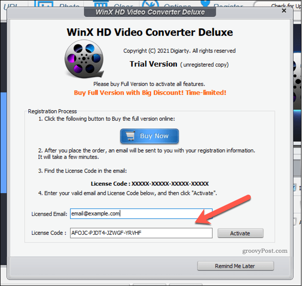 Aggiunta di una licenza WinX Video Converter