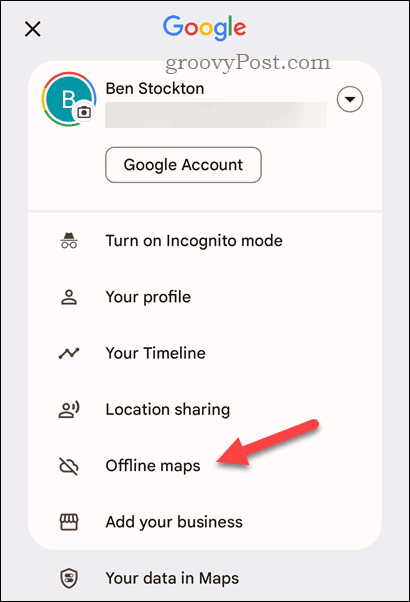 Apri il menu offline di Google Maps