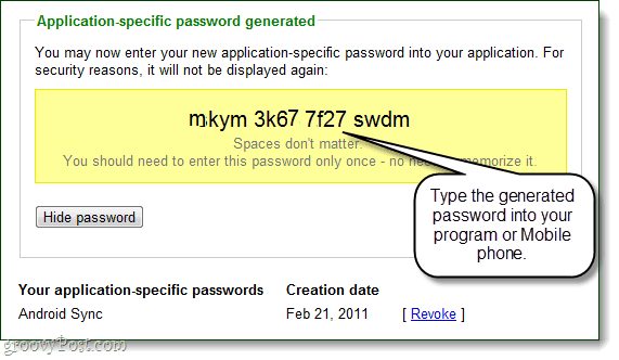 una password specifica per l'applicazione generata da google per il tuo account