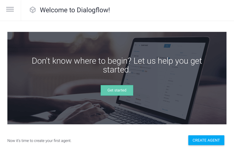Opzione Crea agente in Dialogflow