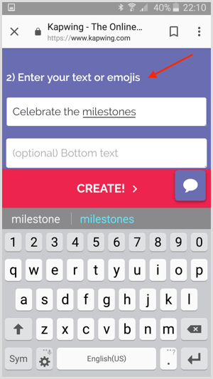 Inserisci il tuo testo o emoji in Kapwing.