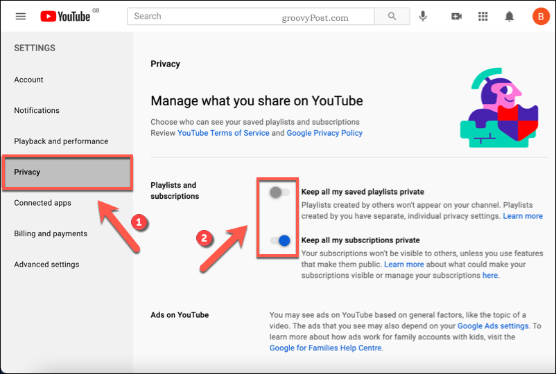 Abilitazione delle impostazioni sulla privacy su YouTube