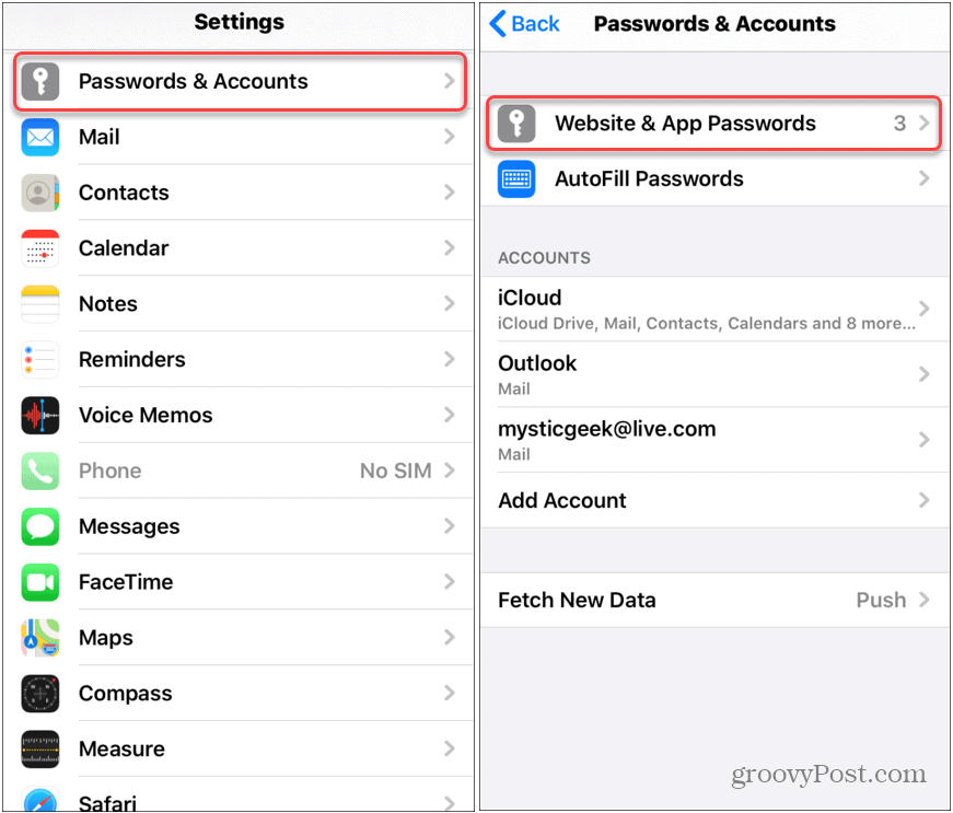 Impostazioni password e account