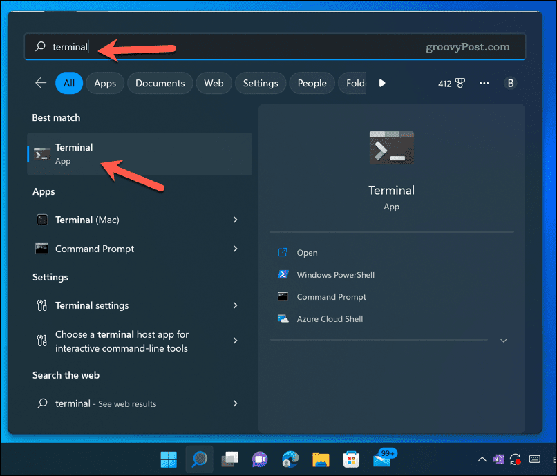 Apri l'app terminale di Windows 11