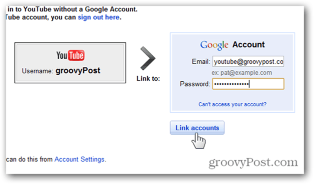 Collega un account YouTube a un nuovo account Google: inserisci account e password