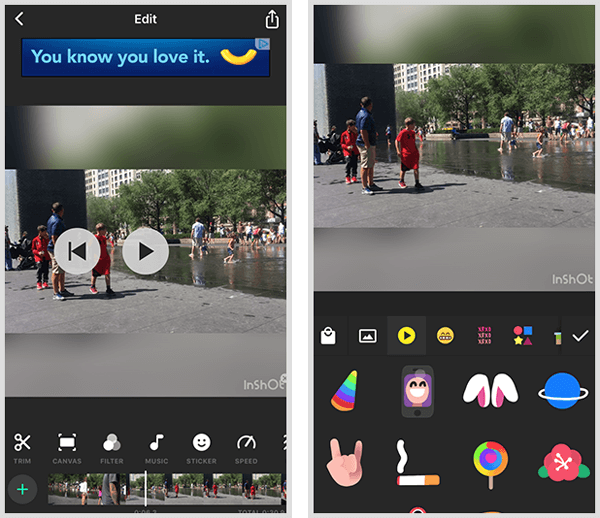 L'app di editing video InShot include una sequenza temporale e adesivi. 