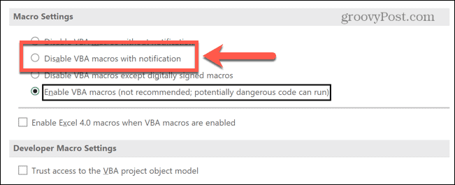 excel disabilita le macro con le notifiche