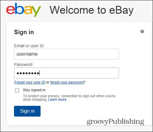eBay cambia login password