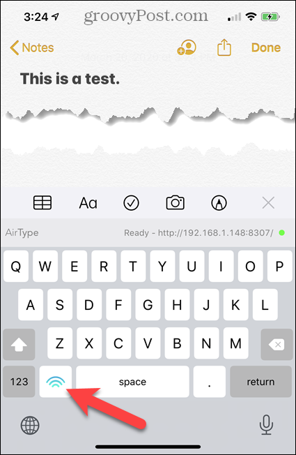 Tastiera di testo AirType su iPhone
