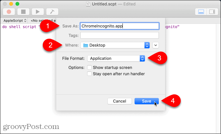 Salva lo script come un'applicazione su Mac