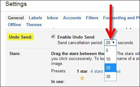 Imposta il periodo di annullamento dell'invio di Gmail annulla